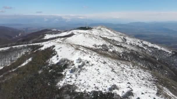 Luchtfoto Winter Uitzicht Konyavska Berg Bij Viden Peak Kyustendil Regio — Stockvideo