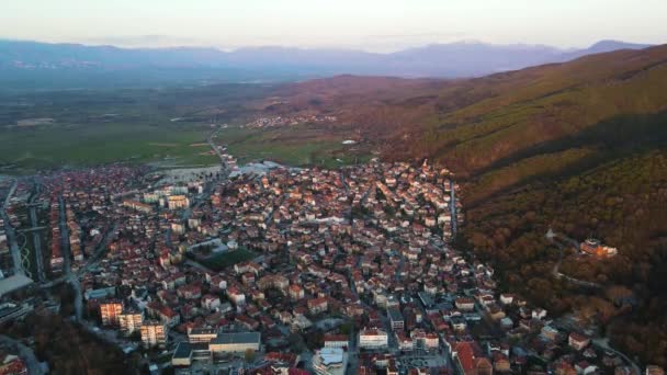 Luchtfoto Van Stad Petrich Regio Blagoevgrad Bulgarije — Stockvideo