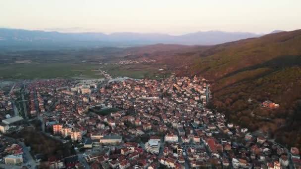 Αεροφωτογραφία Της Πόλης Petrich Περιοχή Blagoevgrad Βουλγαρία — Αρχείο Βίντεο