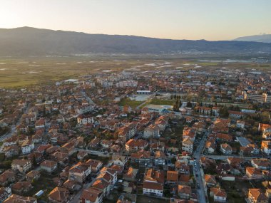 Bulgaristan 'ın Petrich, Blagoevgrad bölgesinin hava gün batımı manzarası