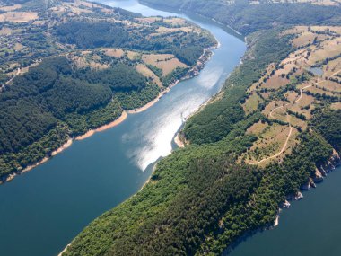 Aerial Summer view of Arda River meander and Kardzhali Reservoir, Bulgaria