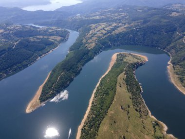 Aerial Summer view of Arda River meander and Kardzhali Reservoir, Bulgaria