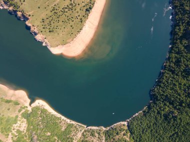 Aerial Summer view of Arda River meander and Kardzhali Reservoir, Bulgaria
