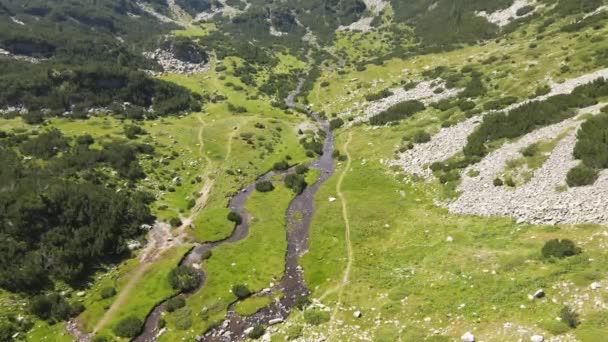 Вид Воздуха Озеро Фиш Бандерица Гора Пирин Болгария — стоковое видео