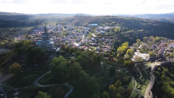 Bulgaristan Veliko Tarnovo Kentinin Şaşırtıcı Hava Manzarası — Stok video