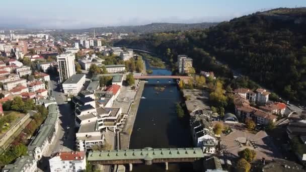Erstaunliche Luftaufnahme Des Stadtzentrums Von Lovech Bulgarien — Stockvideo