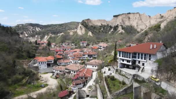 Αεροφωτογραφία Της Ιστορικής Πόλης Melnik Περιοχή Blagoevgrad Βουλγαρία — Αρχείο Βίντεο