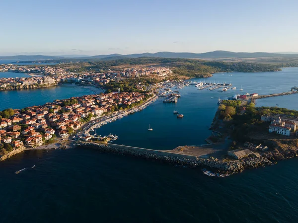 Vista Sul Tramonto Aereo Della Città Vecchia Sozopol Regione Burgas — Foto Stock