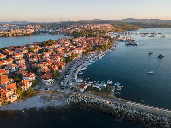 Vista Aérea Pôr Sol Cidade Velha Sozopol Região Burgas Bulgária — Fotografia de Stock