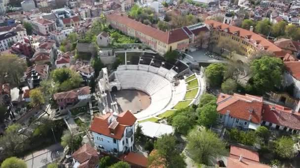 Vista Aérea Las Ruinas Del Teatro Romano Filipópolis Ciudad Plovdiv — Vídeos de Stock