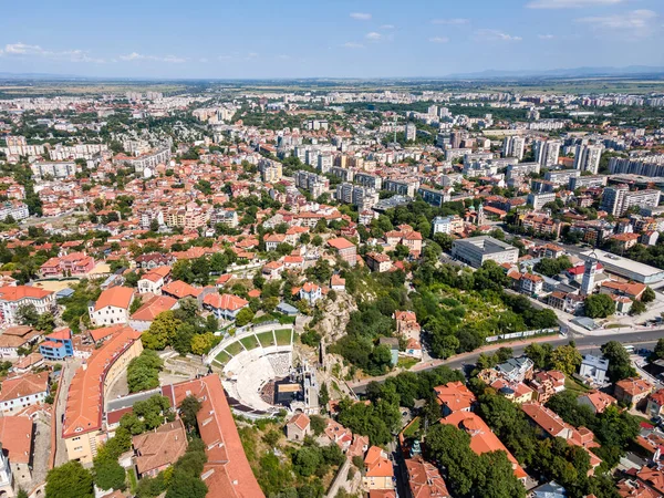 Erstaunliche Luftaufnahme Des Stadtzentrums Von Plovdiv Bulgarien — Stockfoto