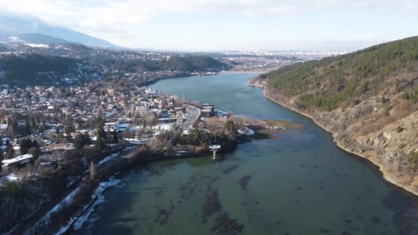 Zimowy Widok Powietrza Jezioro Pancharevo Obwód Sofijski Bułgaria — Wideo stockowe