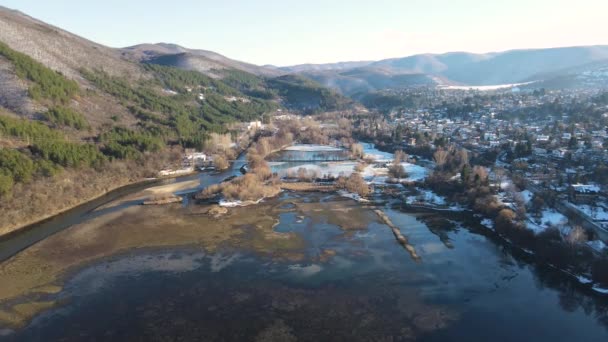 Flygfoto Vinter Utsikt Över Pancharevo Sjö Sofia Stadsregion Bulgarien — Stockvideo