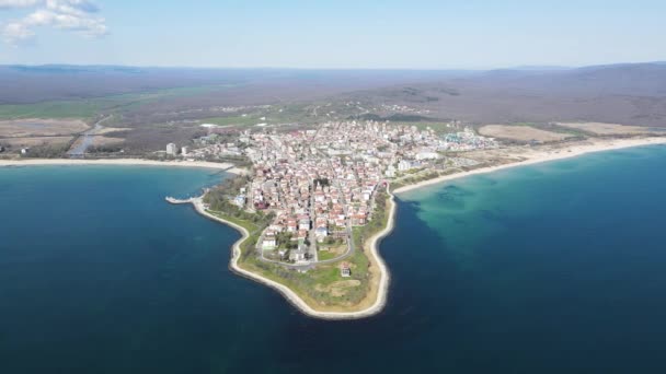 Amazing Aerial View Town Primorsko Burgas Region Bulgarije — Stockvideo