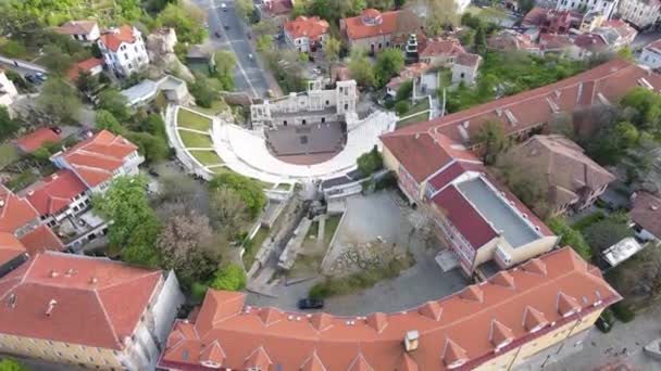 Vista Aérea Las Ruinas Del Teatro Romano Filipópolis Ciudad Plovdiv — Vídeos de Stock