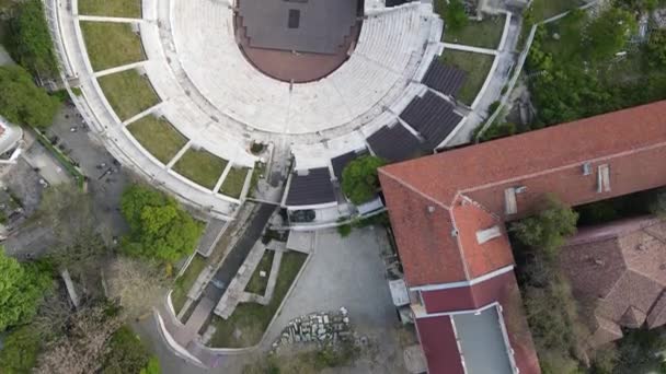 Vista Aérea Das Ruínas Teatro Romano Filipópolis Cidade Plovdiv Bulgária — Vídeo de Stock