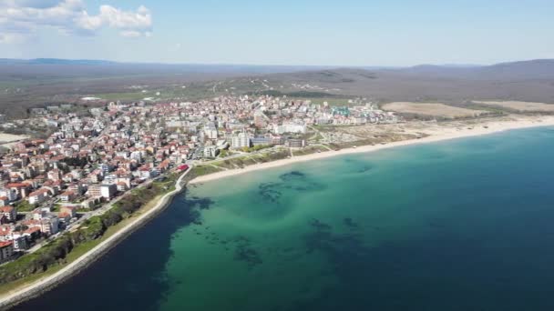 Pemandangan Udara Pantai Utara Kota Primorsko Kawasan Burgas Bulgaria — Stok Video