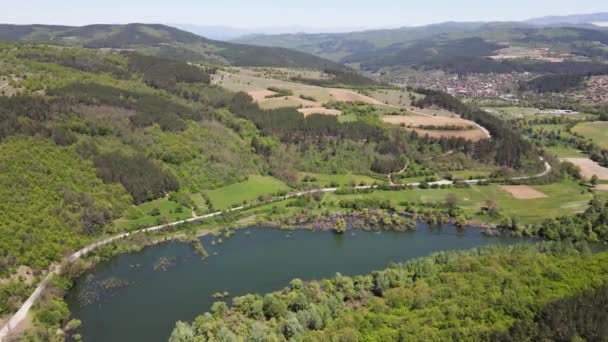 Flygfoto Över Topolnitsa Reservoir Sredna Gora Mountain Bulgarien — Stockvideo