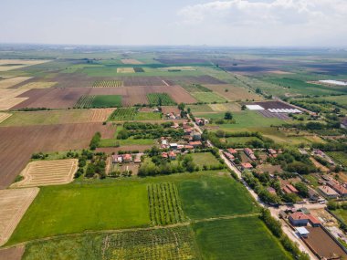 Bulgaristan 'ın Filibe Bölgesi' nin Tsalapitsa köyü yakınlarındaki Yukarı Trakya Ovası 'nın hava manzarası