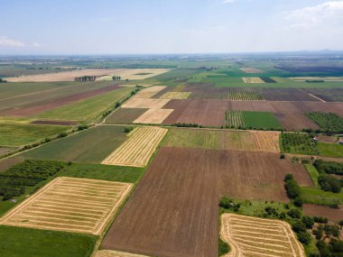 Bulgaristan 'ın Filibe Bölgesi' nin Tsalapitsa köyü yakınlarındaki Yukarı Trakya Ovası 'nın hava manzarası