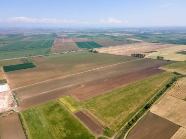 Bulgaristan 'ın Filibe Bölgesi' nin Tsalapitsa köyü yakınlarındaki Yukarı Trakya Ovası 'nın hava manzarası