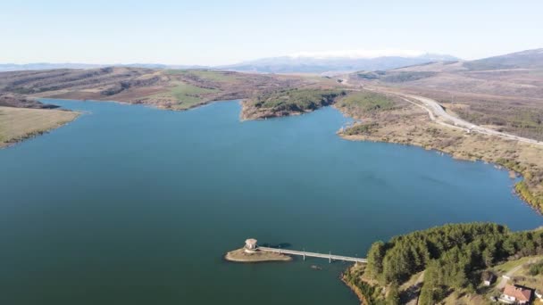 Αεροφωτογραφία Του Dyakovo Reservoir Περιφέρεια Kyustendil Βουλγαρία — Αρχείο Βίντεο