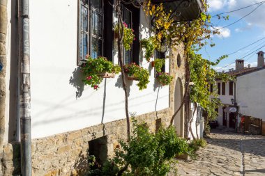 VELIKO TARNOVO, BULGARIA - NOVEMBER 1, 2020: Bulgaristan 'ın Veliko Tarnovo kentindeki Samovodska Charshia ilçesindeki eski evler