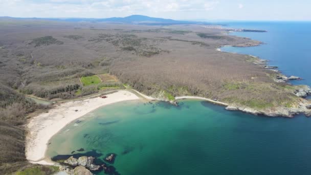 Vista Aerea Della Spiaggia Silistar Vicino Villaggio Rezovo Regione Burgas — Video Stock