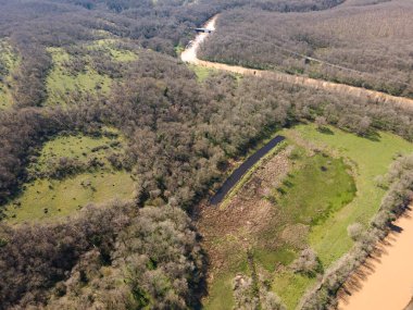 Bulgaristan 'ın Burgaz Bölgesi Arkutino bölgesindeki Ropotamo nehrinin hava manzarası
