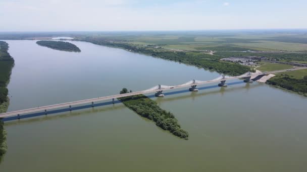 Vue Aérienne Vidin Pont Calafat Sur Danube Entre Roumanie Bulgarie — Video