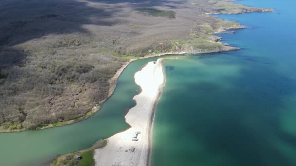 Légi Kilátás Strandra Veleka Folyó Torkolatánál Sinemorets Falu Burgasz Régió — Stock videók