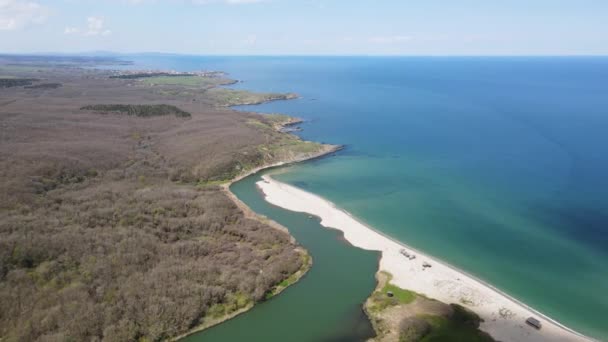 Aerial View Beach Mouth Veleka River Sinemorets Village Burgas Region — Stock Video