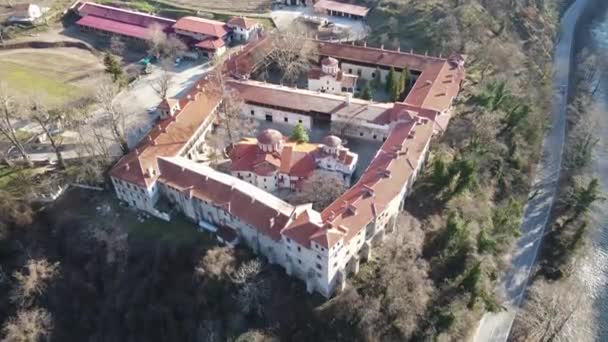 Légi Felvétel Középkori Bachkovo Kolostor Alvás Isten Anyja Bulgária — Stock videók