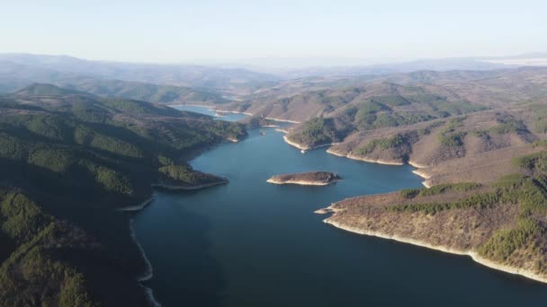 Aerial View Topolnitsa Reservoir Sredna Gora Mountain Bulgária — Stock videók