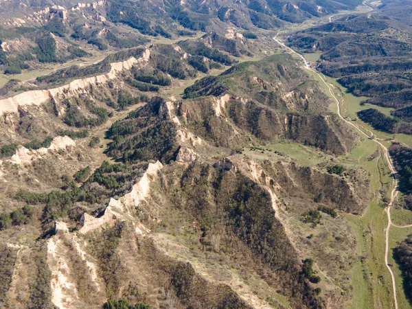 Letecký Pohled Pískovcové Pyramidy Blízkosti Obce Zlatolist Pirin Mountain Blagoevgrad — Stock fotografie