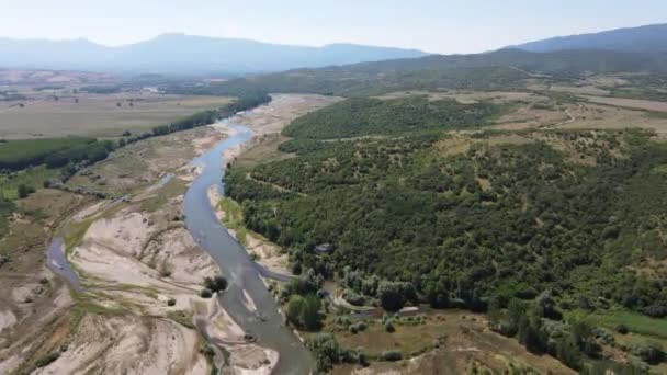 Letecký Pohled Řeku Struma Protékající Petrichským Údolím Bulharsko — Stock video