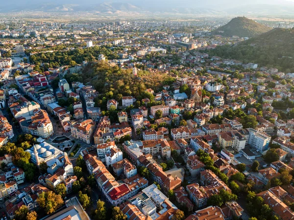 Удивительный Воздушный Вид Закат Города Пловдив Болгария — стоковое фото