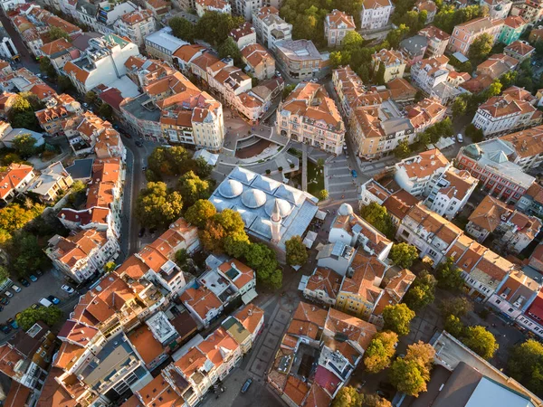 Fantastisk Flygfoto Solnedgång Utsikt Över Staden Plovdiv Bulgarien — Stockfoto