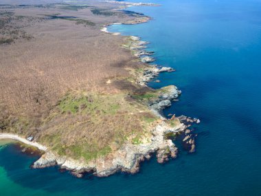 Bulgaristan 'ın Burgaz Bölgesi' nin Rezovo kasabası yakınlarındaki Silistar plajının hava manzarası