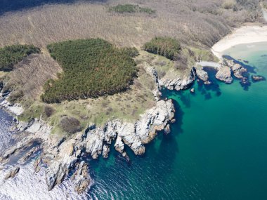 Bulgaristan 'ın Burgaz Bölgesi' nin Rezovo kasabası yakınlarındaki Silistar plajının hava manzarası