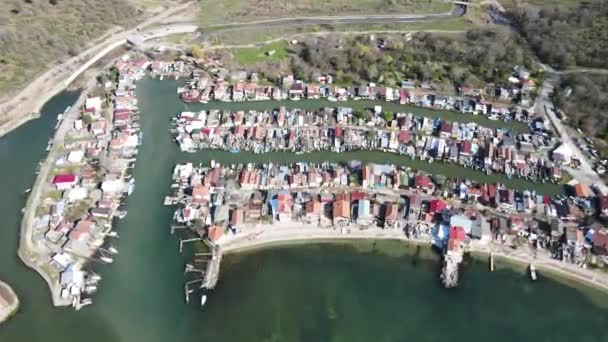 Flygfoto Över Fiskebyn Ribarsko Selishte Nära Staden Burgas Bulgarien — Stockvideo