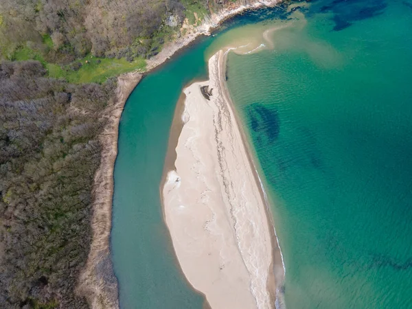 Luftaufnahme Des Strandes Der Mündung Des Flusses Veleka Dorf Sinemorets — Stockfoto