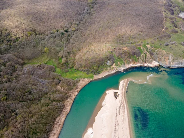 Vista Aérea Playa Desembocadura Del Río Veleka Pueblo Sinemorets Región —  Fotos de Stock