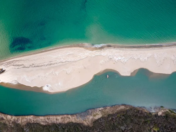 Vue Aérienne Plage Embouchure Rivière Veleka Village Sinemorets Région Burgas — Photo