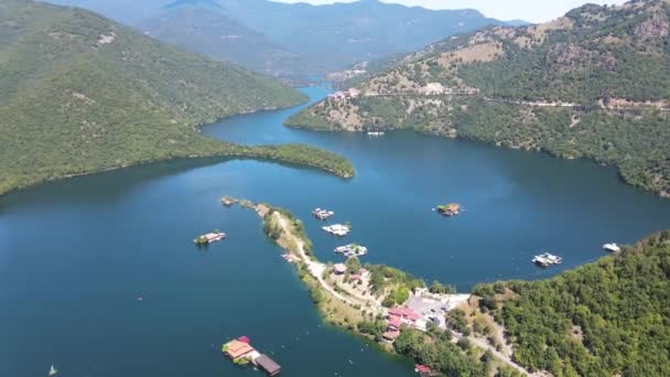 Vista Aérea Reservatório Vacha Antonivanovtsi Montanhas Rhodope Região Plovdiv Bulgária — Vídeo de Stock