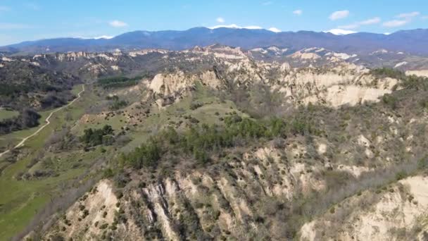 Aerial View Melnik Sand Pyramids Village Zlatolist Pirin Mountain Blagoevgrad — Stock Video