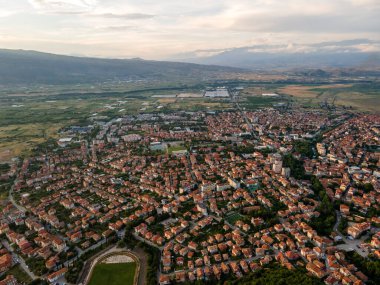 Bulgaristan 'ın Petrich, Blagoevgrad bölgesinin hava gün batımı manzarası