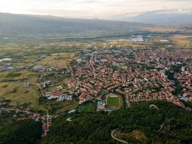 Bulgaristan 'ın Petrich, Blagoevgrad bölgesinin hava gün batımı manzarası