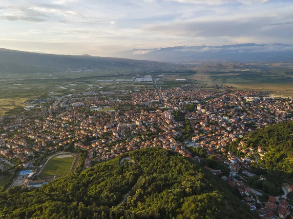 Légi Naplemente Kilátás Város Petrich Blagoevgrad Régió Bulgária — Stock Fotó