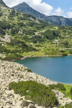 Bulgaristan 'ın Pirin Dağı' ndaki Balık Banderitsa gölünün yaz manzarası